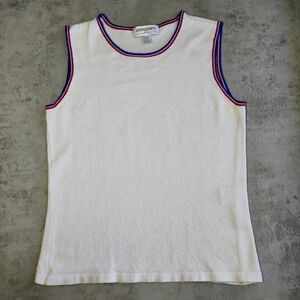 Vintage Kasper Knits Sporty Tank Top Womens Petite Small White Tennis Prep Retro